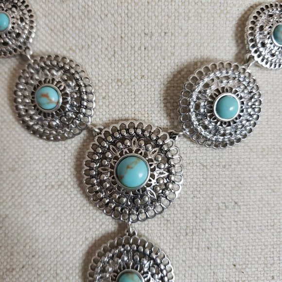 Lucky Brand NWT Faux Turquoise & Silver Drop Necklace - Picture 3 of 5